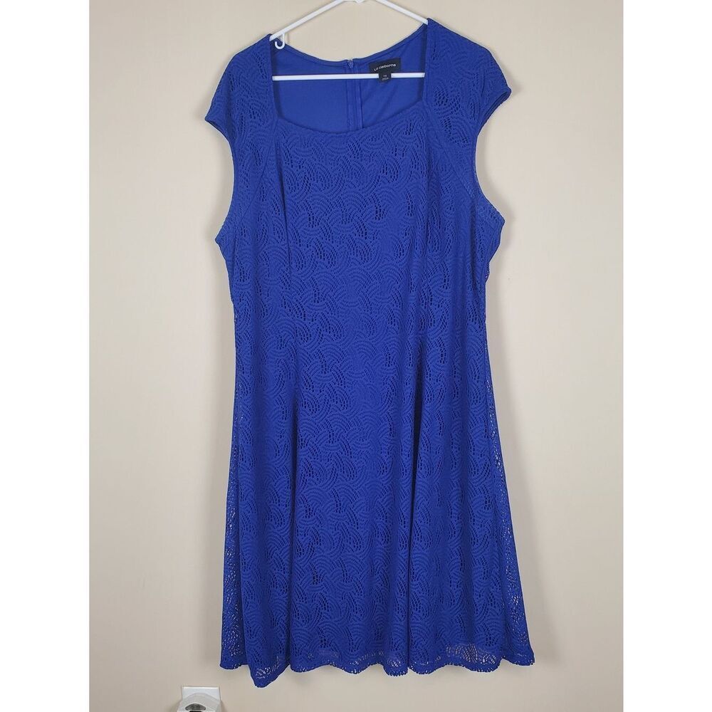 Liz Claiborne Empire Blue Crochet Lace Midi Dress Size 18